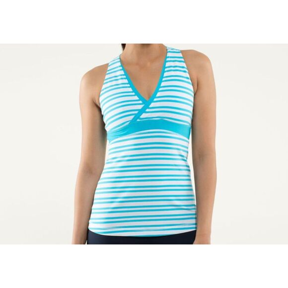 Lululemon Deep V Athletic Twin Stripe Spry Blue / Spry Blue Tank Size 4 - Picture 1 of 6